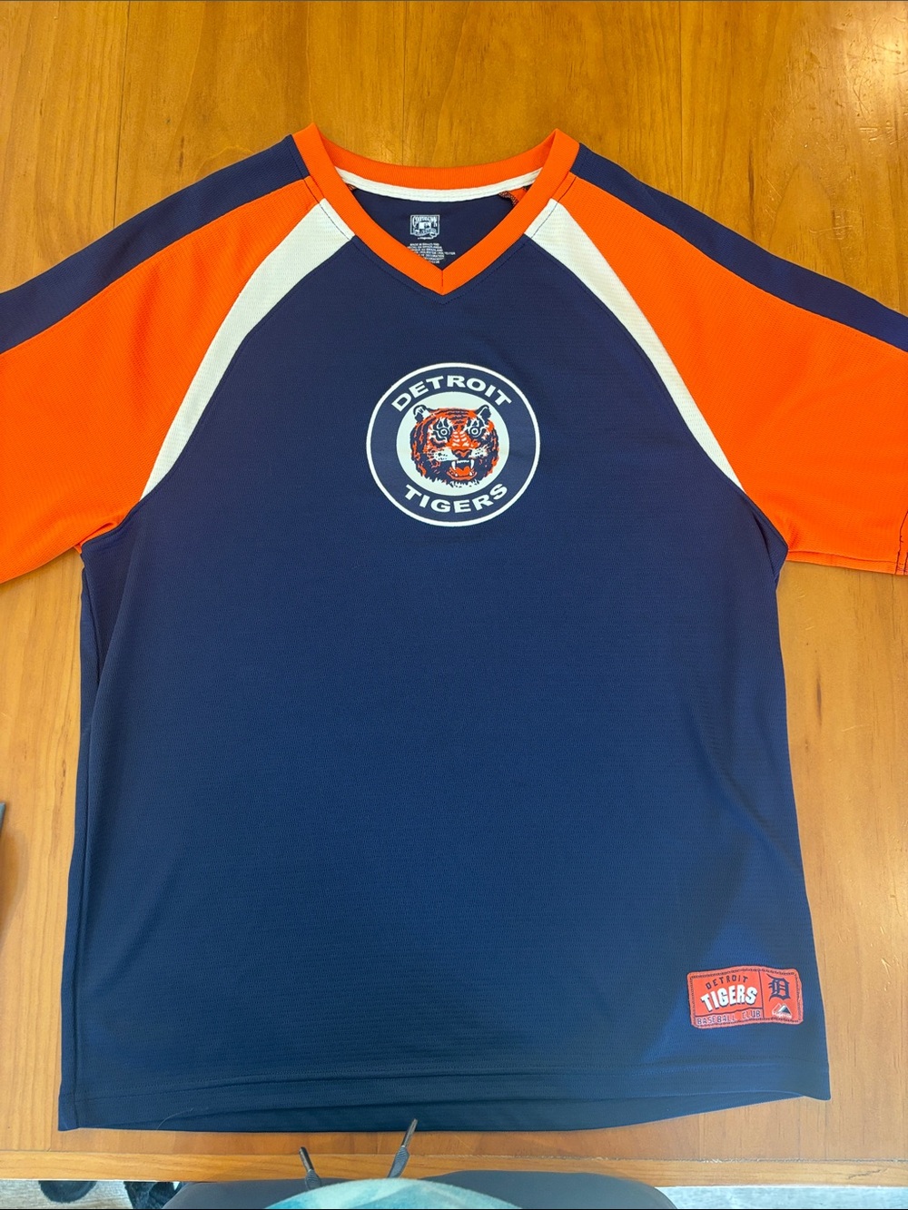 Detroit Tigers Navy & Orange Baseball V-neck Jersey Tshirt